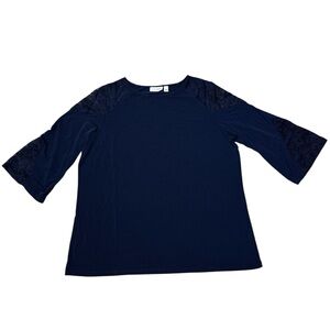 Susan Graver Navy Blue Women's Top, Lace detail on sleeves, XL, NWOT